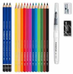 STAEDTLER Set de creioane acuarelă cu pensulă, radieră, ascuțitoare, creion grafit, STAEDTLER Design Journey, 12 culori diferite (61 14610C)