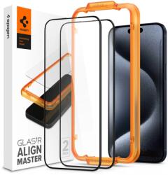 Spigen GlastR Alginmaster Full protecţie ecran sticlă iPhone 15 negru 2buc (AGL06906)