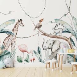 Gario Falmatrica gyerekeknek Savanna - elefánt, zsiráf és más állatok Méret: 300 x 200 cm