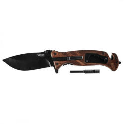 NEO TOOLS összecsukható túlélő kés, 22 cm, 6 az 1-ben: kés, síp, kovakő, csavarkulcs, szíjvágó, üvegtörő -, rozsdamentes acél, penge: 9cm (63-107)