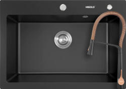 Higold Set chiuveta bucatarie Higold 935004B 680 x 480 mm negru cu baterie bucatarie Higold BN2.0 cu cap mobil magnetic, negru si rozegold (SET935004BBN2BRG)