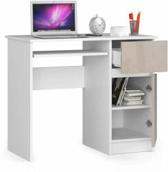  Íróasztal - Akord Furniture - 90 cm - fehér / magasfényű bézs (5907504387895)