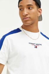 Tommy Jeans tricou din bumbac culoarea alb, cu imprimeu 9BYX-TSM039_00X