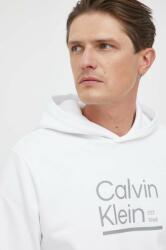 Calvin Klein hanorac de bumbac barbati, culoarea alb, cu glugă, cu imprimeu 9BYX-BLM00U_00X