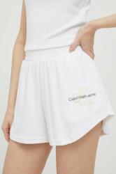 Calvin Klein Jeans pantaloni scurți femei, culoarea alb, cu imprimeu, high waist J20J221304 9BYX-SZD00L_00X