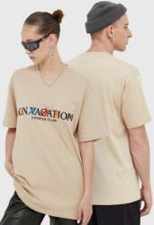 On Vacation tricou din bumbac culoarea bej, cu imprimeu 9BYX-TSU006_80X