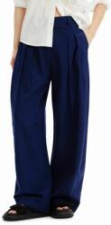 Desigual pantaloni din amestec de in culoarea albastru marin, lat, medium waist 9BYX-SPD07P_59X