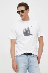 Calvin Klein tricou din bumbac culoarea alb, cu imprimeu 9BYX-TSM023_00X