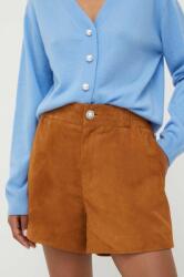 Custommade pantaloni scurți din piele întoarsă culoarea maro, neted, high waist 9BYX-SZD009_88X