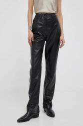 Calvin Klein pantaloni de piele femei, culoarea negru, drept, high waist 9BYX-SPD00D_99X