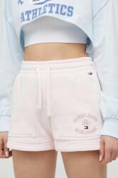 Tommy Jeans pantaloni scurti din bumbac culoarea roz, cu imprimeu, high waist 9BYX-SZD00Z_03X