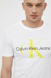Calvin Klein Jeans tricou din bumbac bărbați, culoarea alb, cu imprimeu J30J320806 9BYX-TSM02A_00X