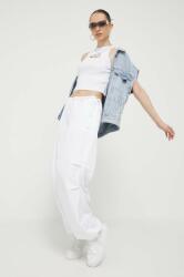 Tommy Jeans pantaloni femei, culoarea alb, lat, medium waist 9BYX-SPD01N_00X