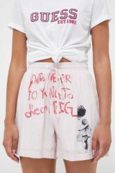 Guess pantaloni scurti x Banksy femei, culoarea roz, modelator, high waist 9BYX-SZD00C_03X