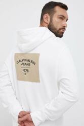 Calvin Klein hanorac de bumbac barbati, culoarea alb, cu glugă, cu imprimeu 9BYX-BLM01P_00X