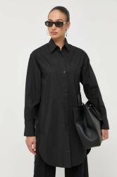 HUGO BOSS camasa din bumbac femei, culoarea negru, cu guler clasic, relaxed 9BYX-KDD028_99X