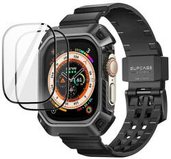 Apple Watch Ultra (49 mm), Műanyag + szilikon védőkeret, + 2 db kijelzővédő üveg, közepesen ütésálló, SupCase Unicorn Beetle Pro Glass, fekete
