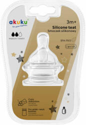 AKUKU Etetőcumi széles szájú cumisüveghez szilikon széles szájú (méret: ) 3 + hó (2 db/cs) - babyboxstore