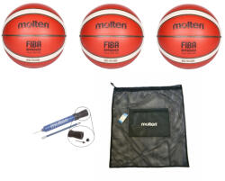 Molten Set 3 mingi baschet Molten BG4500 aprobate FIBA, competitie + sac mingi Molten SPB + Pompa Molten DHP21 (3xBG4500-EB0043-B-2)