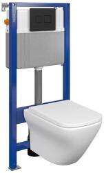 Cersanit Set vas wc suspendat Larga Square CleanOn cu capac soft close, rezervor incastrat si clapeta pneumatica negru mat (S701-528)