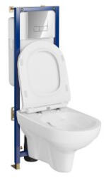 Cersanit Set vas wc suspendat City CleanOn cu capac soft close, rezervor incastrat si clapeta crom lucios (S701-643)