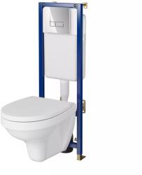 Cersanit Set vas wc suspendat Delfi cu capac soft close, rezervor incastrat si clapeta crom lucios Smart (S701-641)