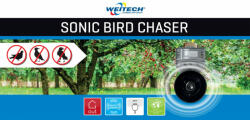 WEITECH Ultrahangos madárriasztó készülék, kültéri, 400 m2/elemről és adapterrről is működtethető