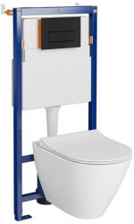 Cersanit Set vas wc suspendat City Oval CleanOn cu capac soft close, rezervor incastrat si clapeta negru mat (S701-653)