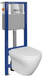 Cersanit Set vas wc suspendat Larga Oval CleanOn cu capac soft close, rezervor incastrat si clapeta crom lucios (S701-475)