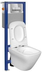Cersanit Set vas wc suspendat Larga Square CleanOn cu capac soft close, rezervor incastrat si clapeta crom lucios (S701-478)