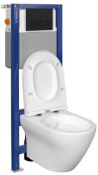 Cersanit Set vas wc suspendat Larga Oval CleanOn cu capac soft close, rezervor incastrat si clapeta negru mat (S701-501)