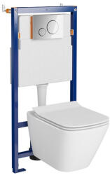Cersanit Set vas wc suspendat City Square CleanOn cu capac soft close, rezervor incastrat si clapeta crom lucios (S701-631)