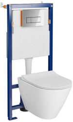 Cersanit Set vas wc suspendat City Oval CleanOn cu capac soft close, rezervor incastrat si clapeta crom lucios (S701-630)