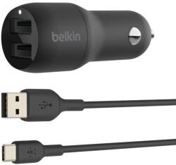 Belkin Boost Up Charge Autós töltő 2xUSB + USB-C kábel fekete (CCE001BT1MBK)