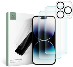 Tech-Protect Folie de protectie Ecran si Camera Spate Tech-Protect Supreme pentru iPhone 15 Pro, Sticla Securizata, Full Glue, Set 3 bucati, 2.5D (fol/ec/tec/su/sgs/st/fu/se/25)
