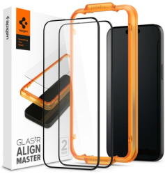Spigen Folie de protectie Ecran Spigen Align Master pentru Apple iPhone 15 Pro, Sticla Securizata, Full Glue, Set 2 bucati, 2.5D, Neagra (AGL06895) - vexio