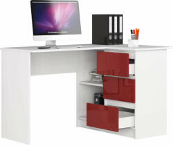  Sarok íróasztal - Akord Furniture - 124 cm - fehér / magasfényű bordó (5907504385419)