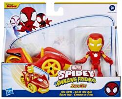 Spidey and His Amazing Friends Figurina cu vehicul, Spidey and his Amazing Friends, Iron Man cu Iron Racer, F3992