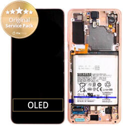 Samsung Galaxy S21 G991B - Ecran LCD + Sticlă Tactilă + Ramă + Baterie (Phantom Pink) - GH82-24716D, GH82-24718D Genuine Service Pack, Phantom Pink