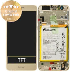Huawei Honor 8 - Ecran LCD + Sticlă Tactilă + Ramă + Baterie (Gold) - 02350USE, 02350VBF Genuine Service Pack, Gold