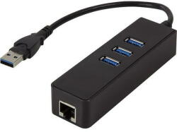 LogiLink Adaptor USB 3.0 la RJ45 GIGABIT, HUB USB 3.0 cu 3 porturi, LOGILINK UA0173A (UA0173A)