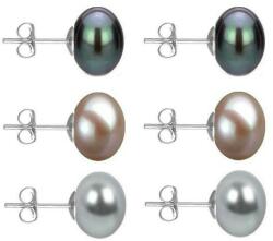 Cadouri si Perle Set Cercei Aur Alb cu Perle Naturale Negre, Lavanda si Gri de 10 mm - Cadouri si Perle