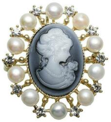 Cadouri si Perle Brosa Pandantiv camee gri cu perle naturale albe - Cadouri si perle