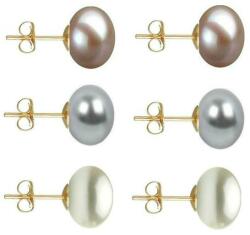 Cadouri si Perle Set Cercei Aur cu Perle Naturale Lavanda, Gri si Albe de 10 mm - Cadouri si Perle