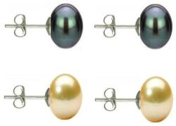 Cadouri si Perle Set Cercei Argint cu Perle Naturale Negre si Crem de 10 mm - Cadouri si Perle