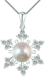 Cadouri si Perle Colier Argint cu Pandantiv Argint Fulg de Nea, Pavat cu Zirconii si Perla Naturala Alba de 7-8 mm