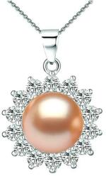 Cadouri si Perle Colier Argint cu Pandantiv Argint Floare, Pavat cu Zirconii si Perla Naturala Crem de 7-8 mm