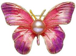 Cadouri si Perle Brosa Pandantiv Fluture Mov cu Perla Naturala Crem de 8 mm - Cadouri si perle