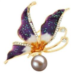 Cadouri si Perle Brosa Pandantiv Fluture Mov cu Perla Naturala Lavanda - Cadouri si perle