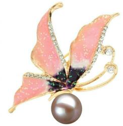 Cadouri si Perle Brosa Pandantiv Fluture Roz cu Perla Naturala Lavanda - Cadouri si perle